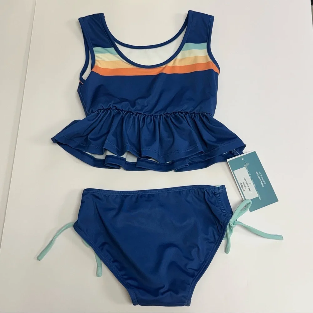 WILDLING NWT Camp Stripe Navy Tankini Set Girls 4T SW006B Orange Yellow Blue